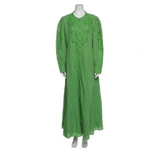 Sezane Green Embroidered Button-Down Dress
